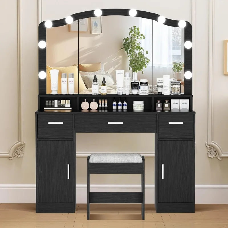 Large Vanity Desk with Large Lighted Mirror
