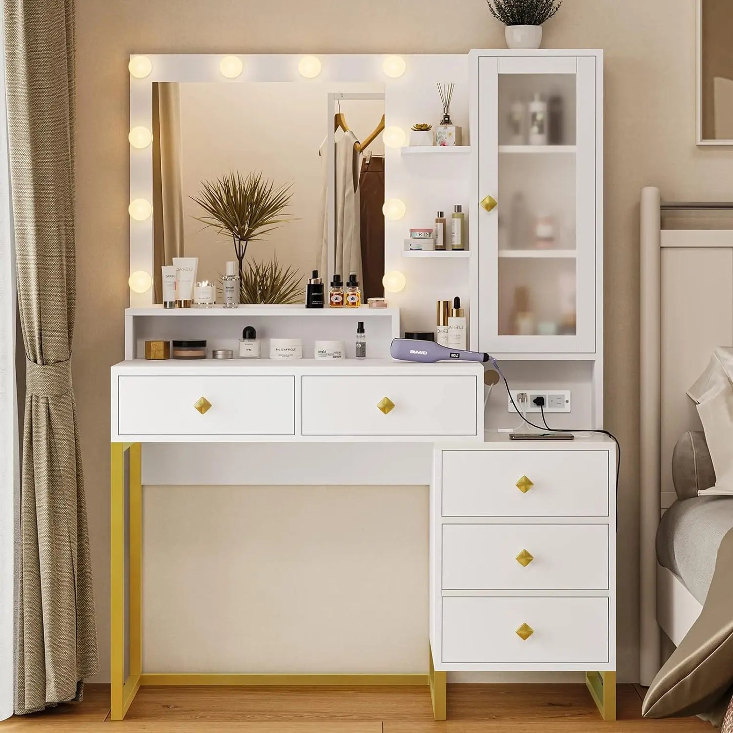 Tiptiper Makeup Vanity with Charging Station
