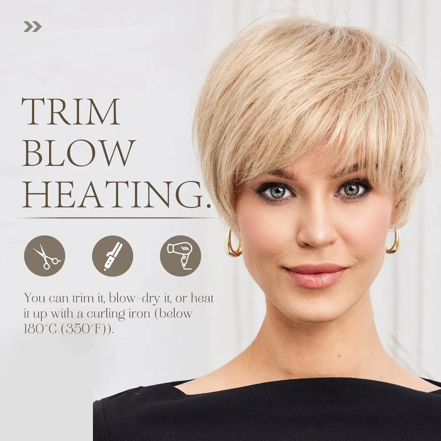 HAIRCUBE Human Hair Pixie Cut Straight Wigs With Bang