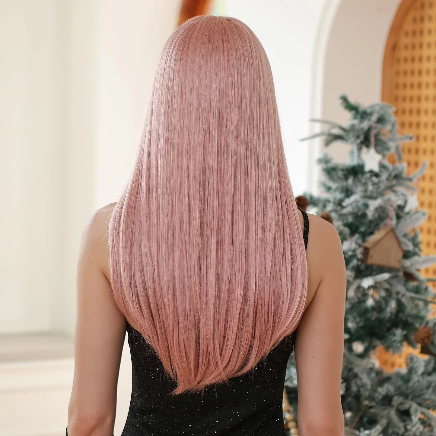Straight Long Light Pink Synthetic Wig