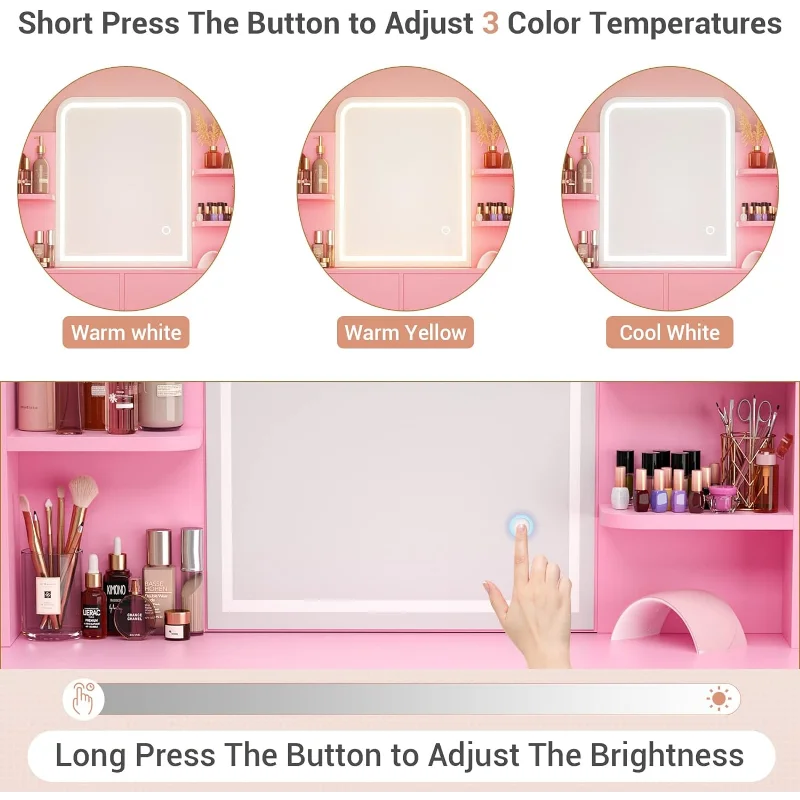 Vanity Desk with Mirror and Light