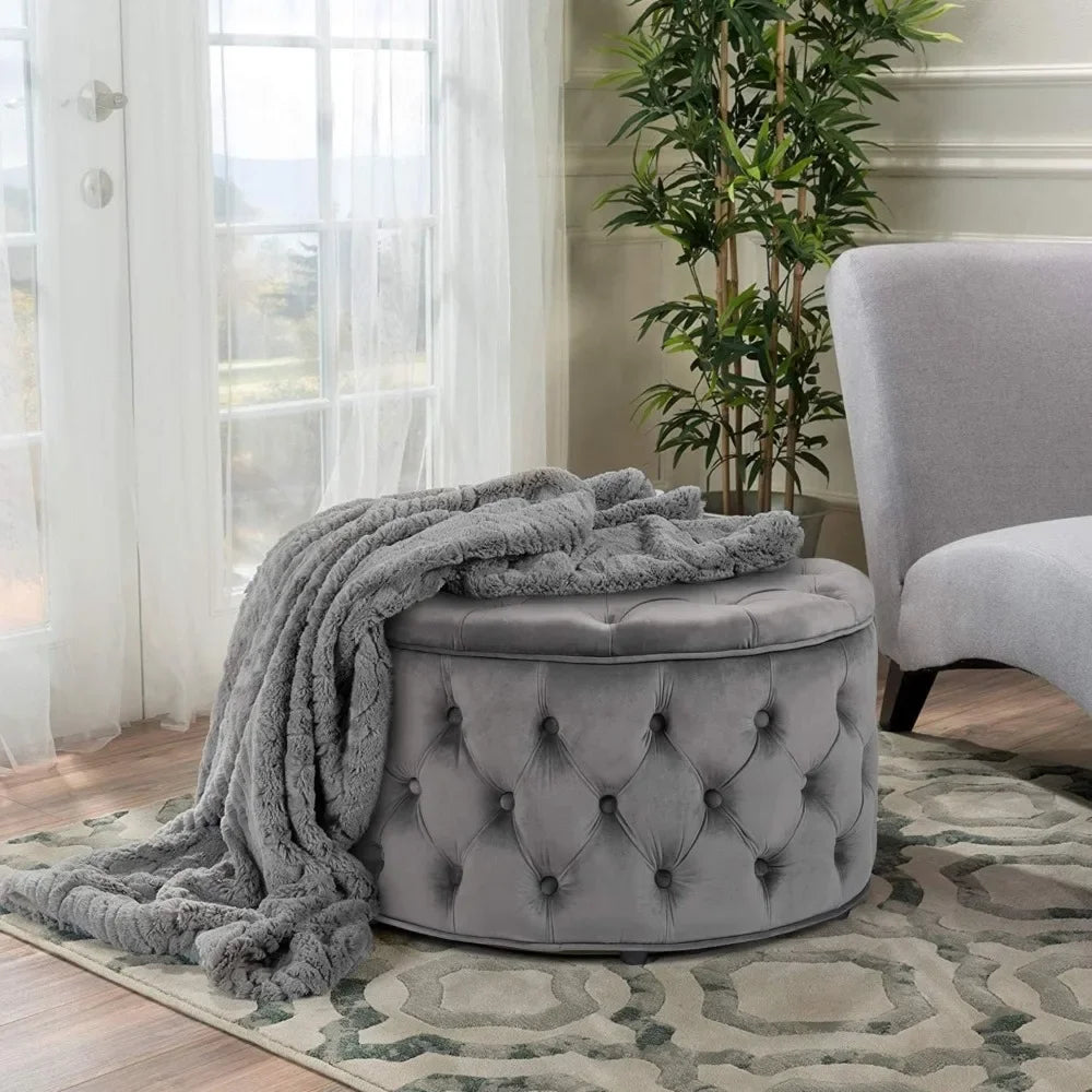 Round Velvet Storage Ottoman