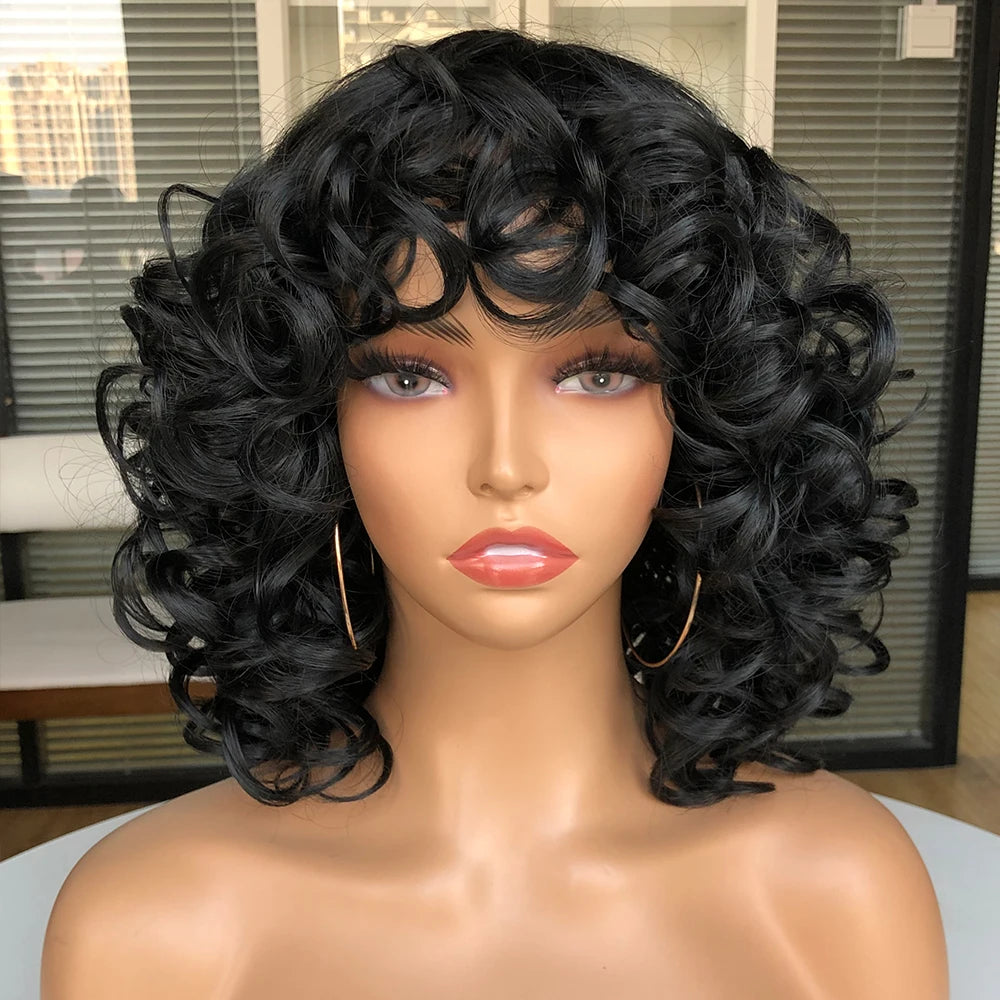 Short Hair Afro Curly Wig With Bangs