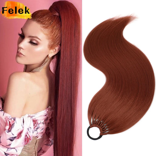 Long Straight Ponytail With Elastic Band