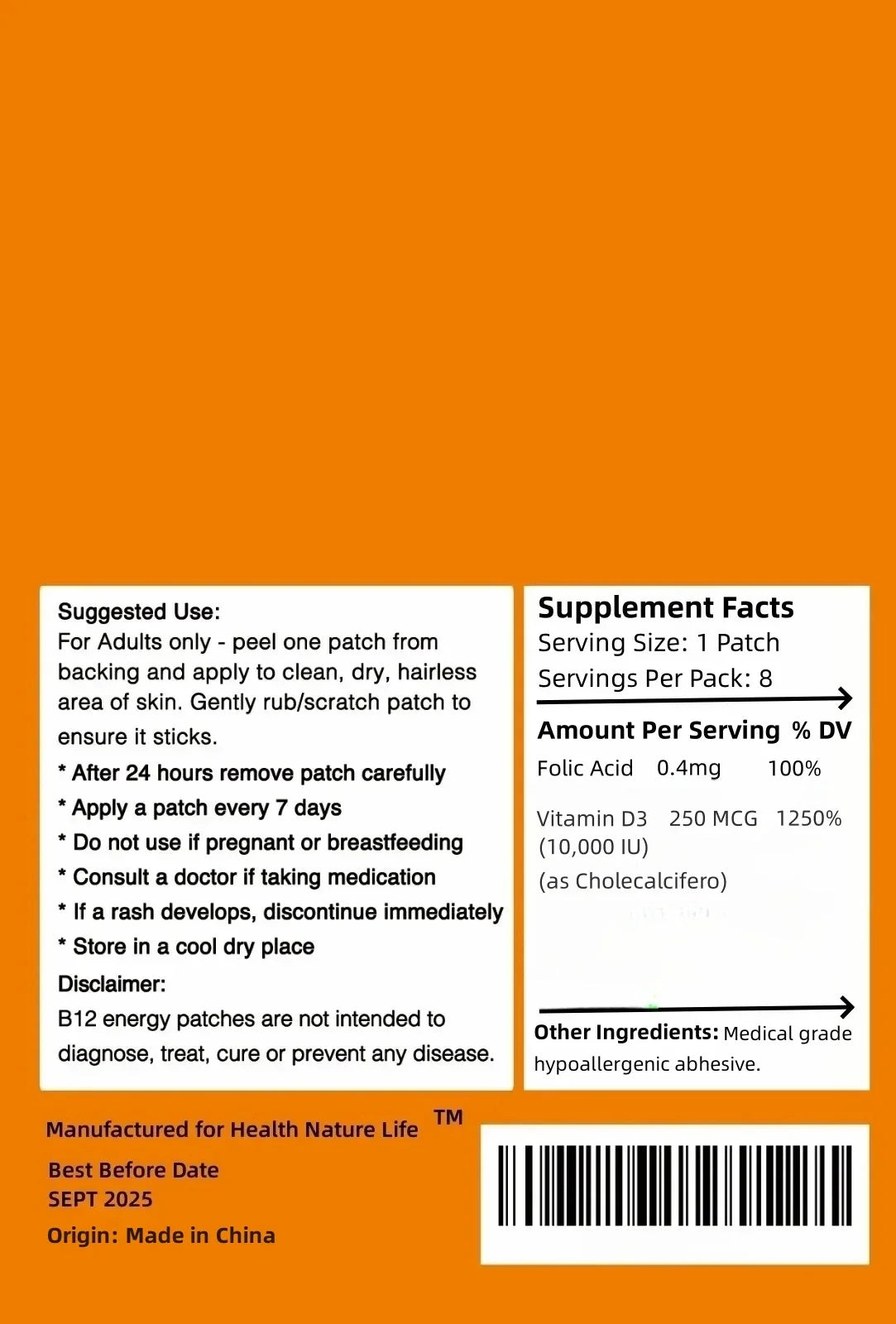 Vitamin D3 10,000 IU Organic Vitamin D Patches 8 Week Supply