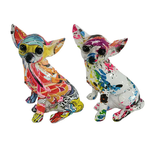 Resin Colorful Modern Graffiti Dog Sculpture