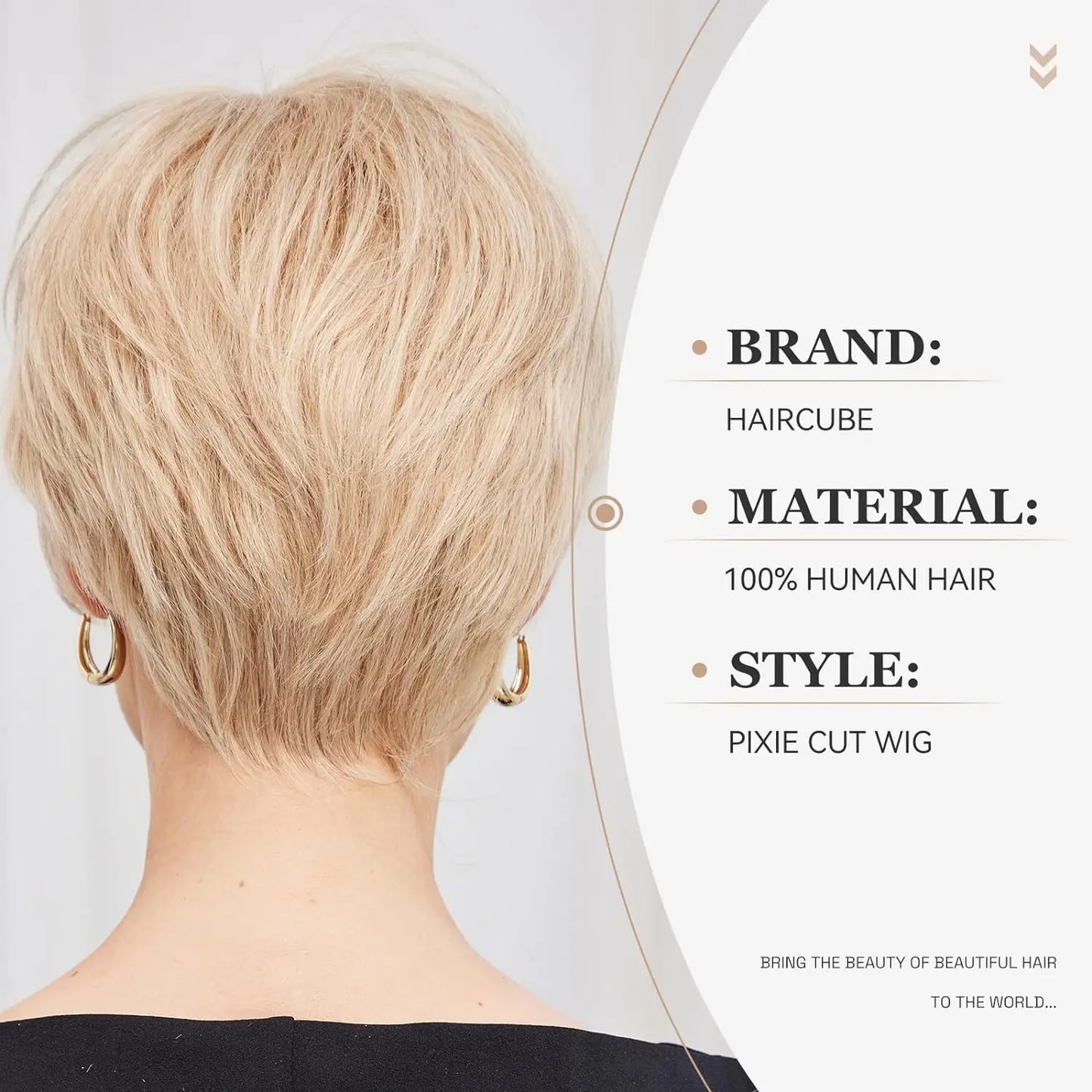 HAIRCUBE Human Hair Pixie Cut Straight Wigs With Bang