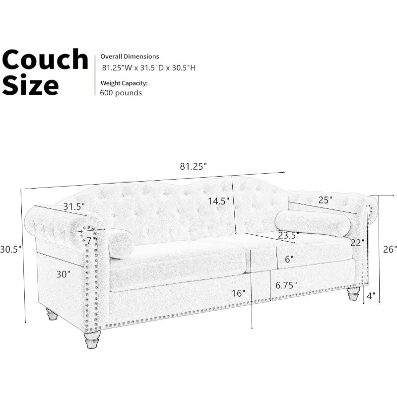 Upholstered Sofa Couch with Deep Seats