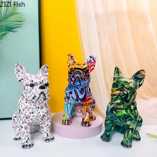 Colorful Graffiti Bulldog Statue