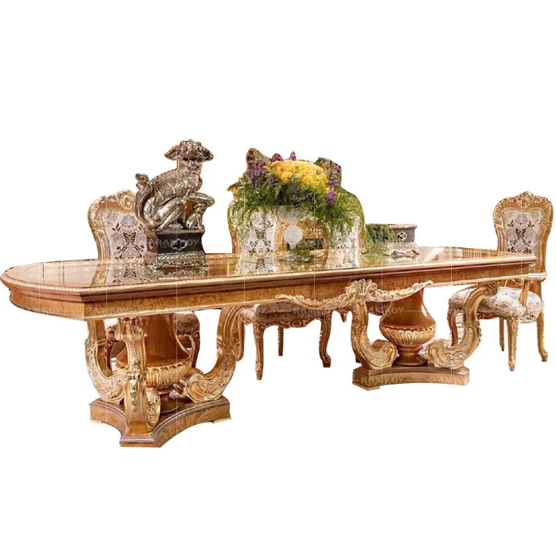 European-style Luxury solid wood carved dining table