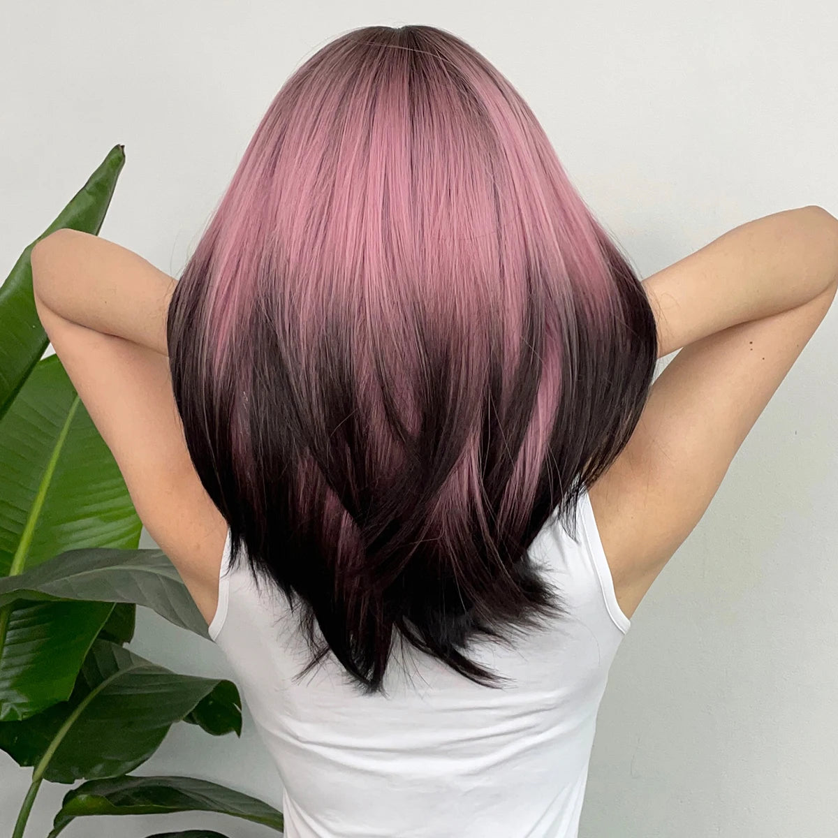LOUIS FERRE Black Pink Ombre Synthetic Wigs