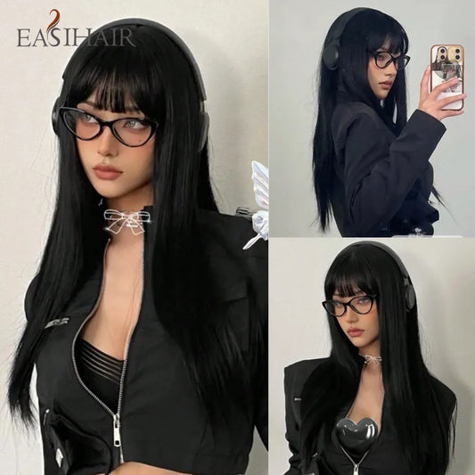 EASIHAIR Long Silky Straight Synthetic Wigs with Bangs