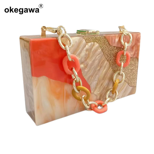 Orange Marble Glittering Lady Brand Evening Bags