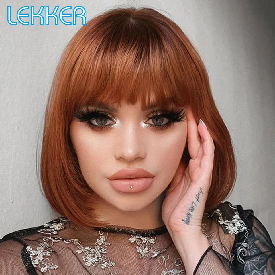 Lekker Wear to go Ombre Brown Short Straight Bob Human Hair Wigs