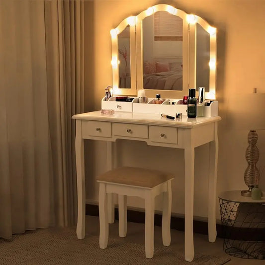 Vanity Desk with Mirror and Lights
