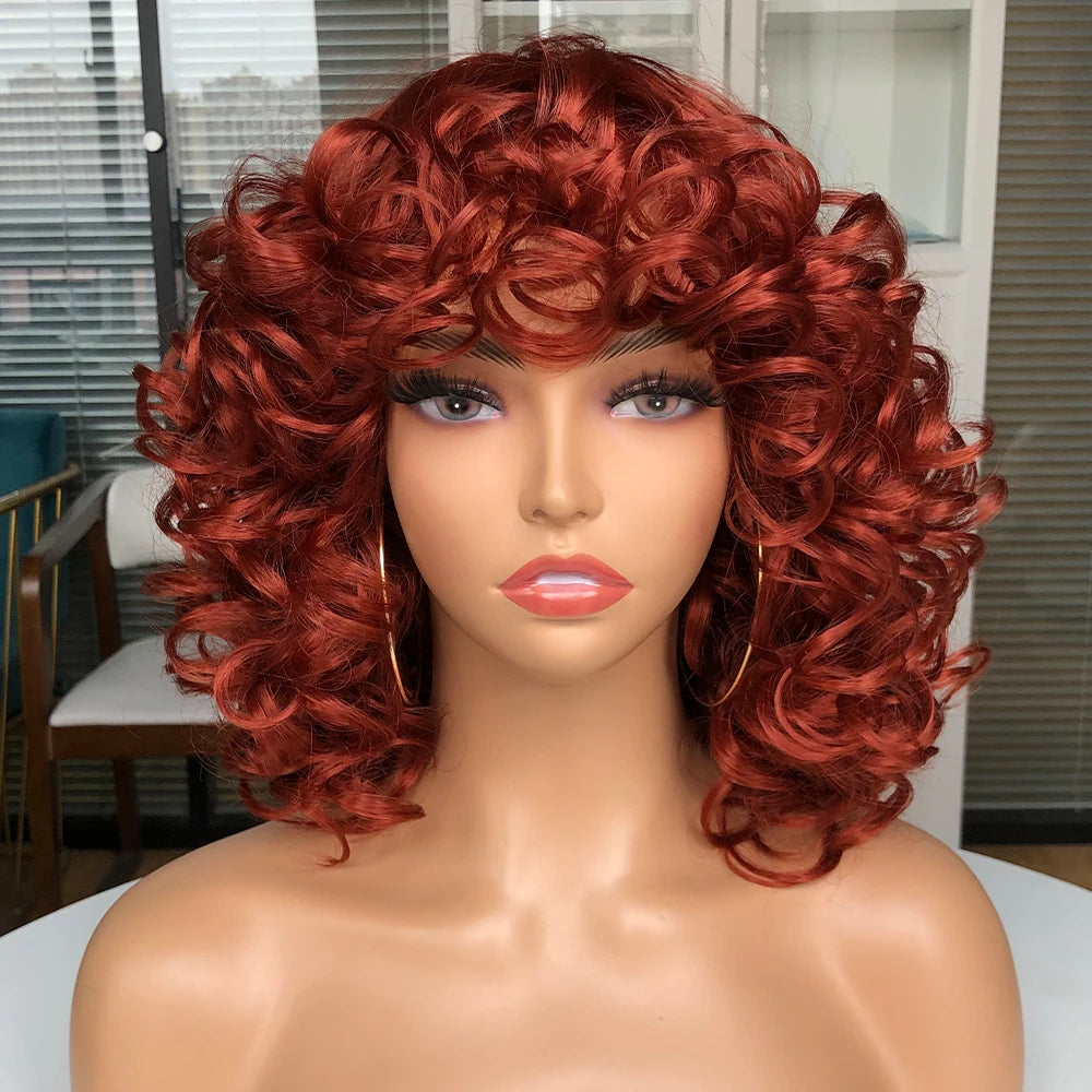 Short Hair Afro Curly Wig With Bangs