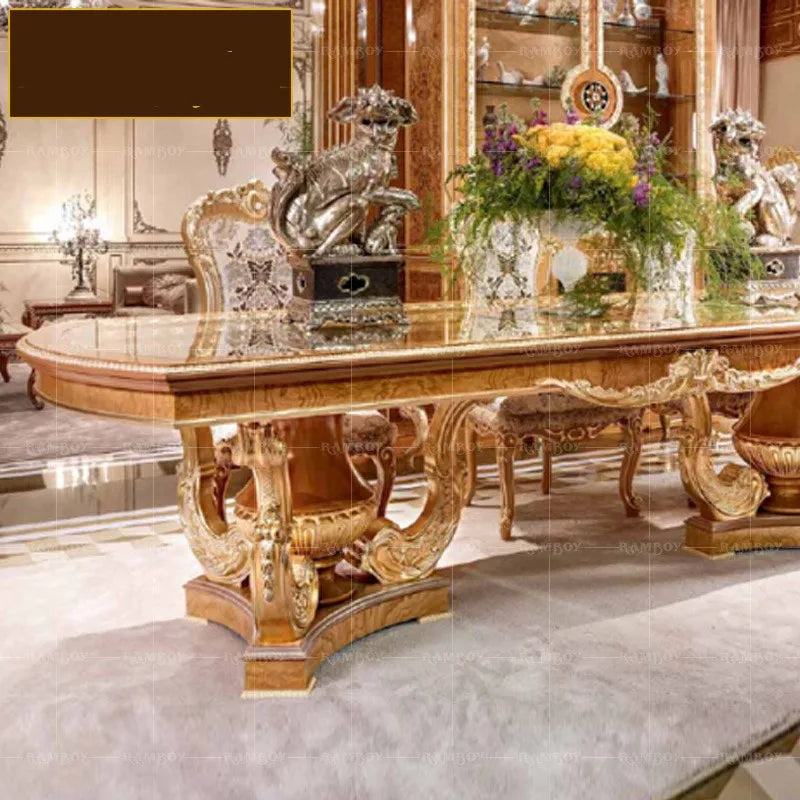 European-style Luxury solid wood carved dining table
