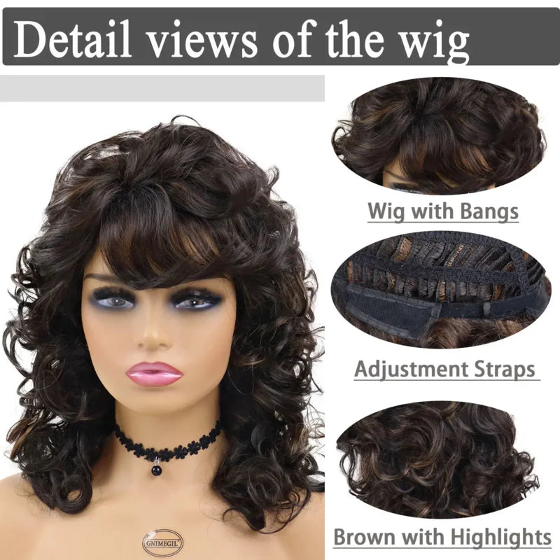 Synthetic Wigs for Black Women with Curly Texture and Bangs