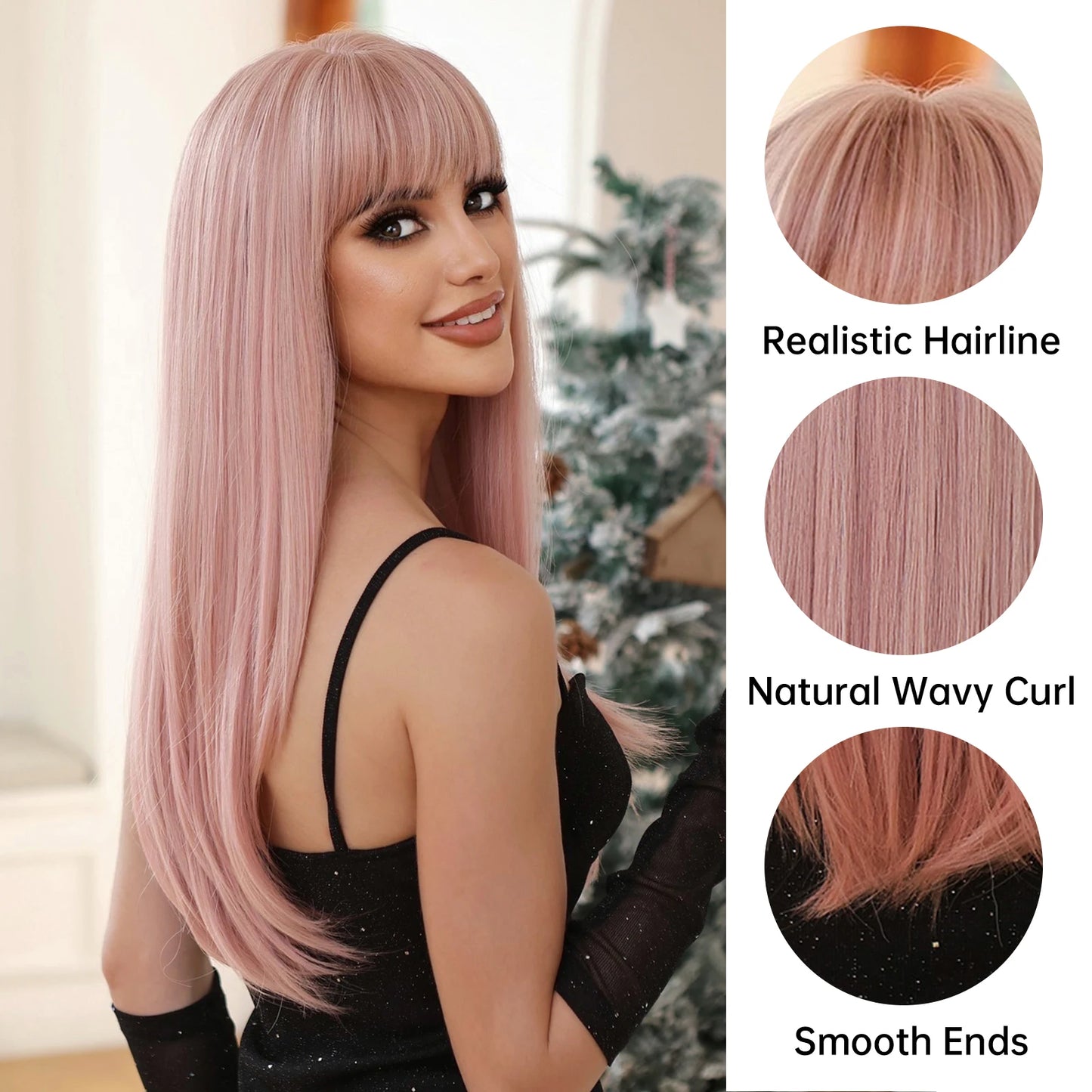 Straight Long Light Pink Synthetic Wig