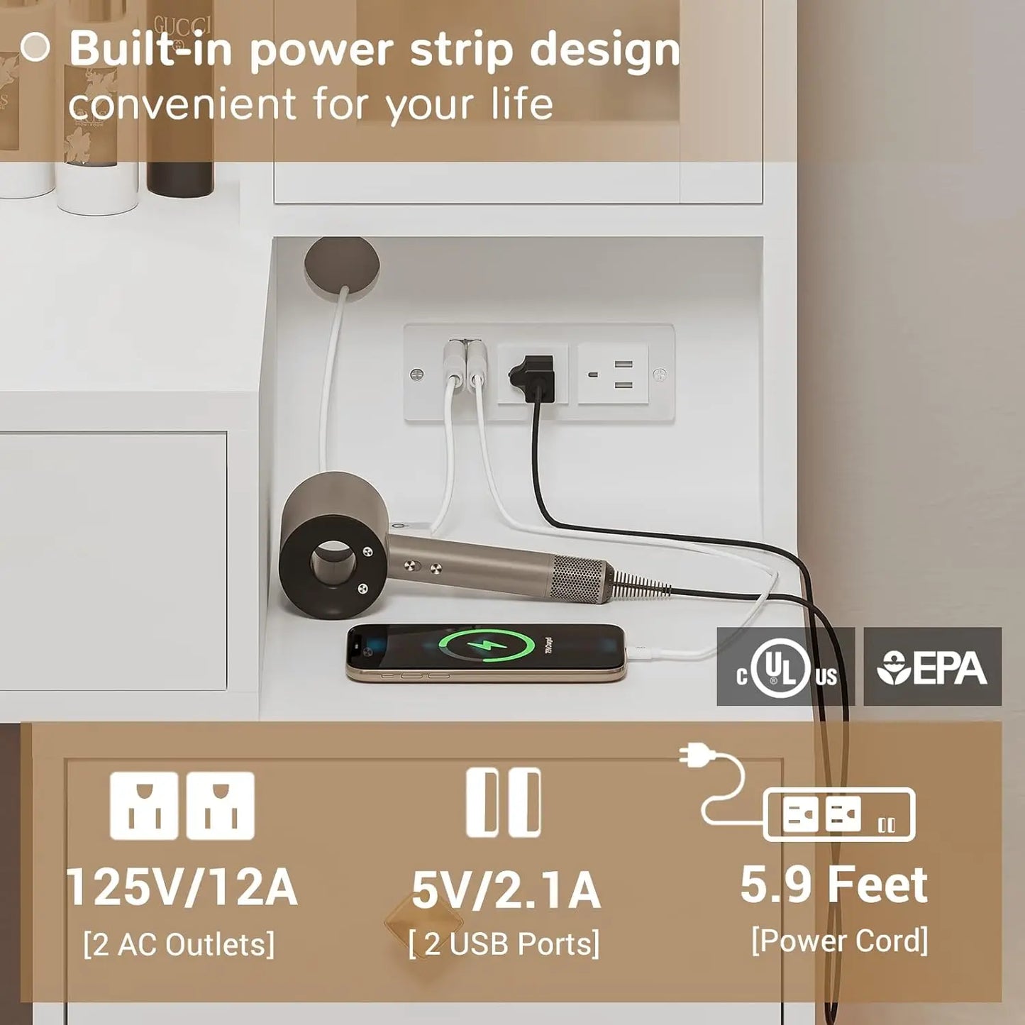 Tiptiper Makeup Vanity with Charging Station