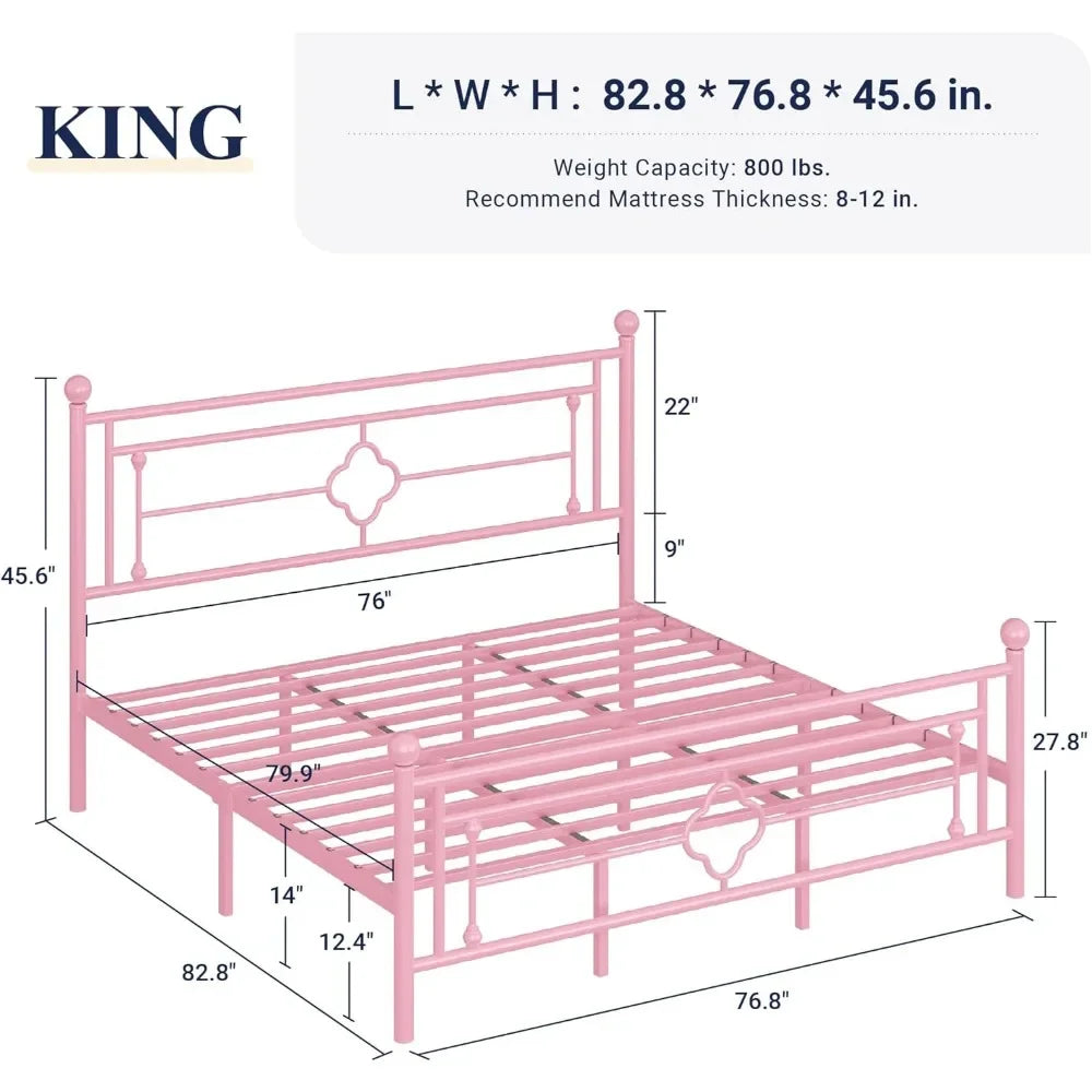 Extra large metal bed frame with headboard