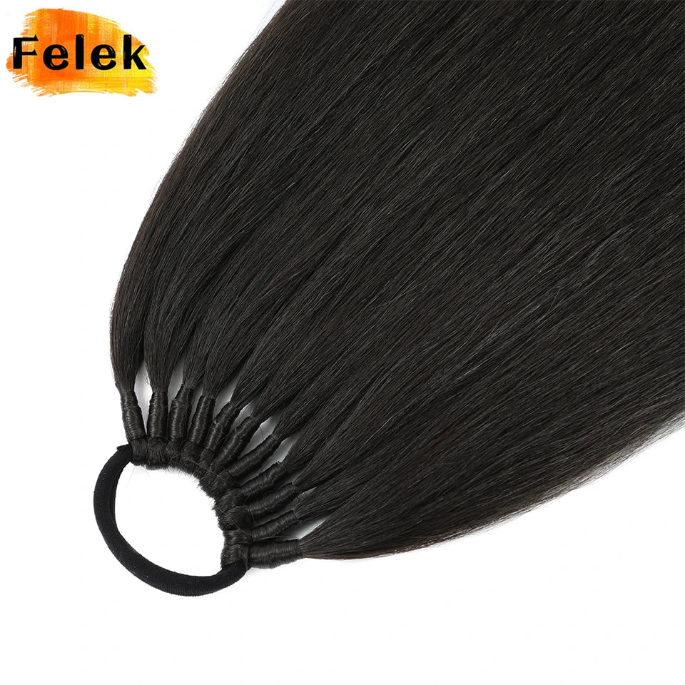 Long Straight Ponytail With Elastic Band