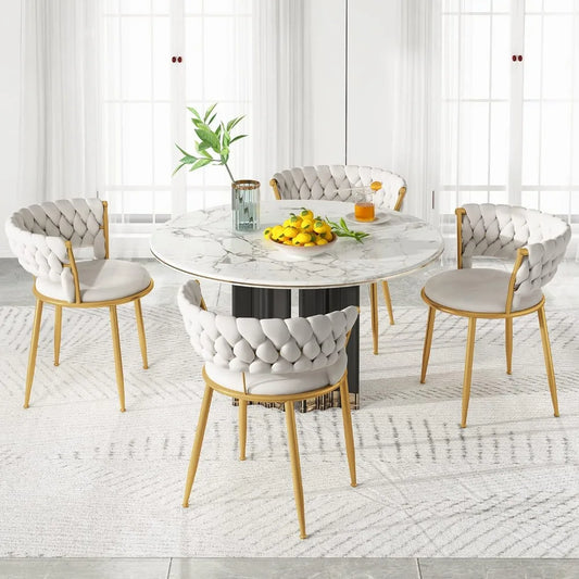 Velvet Upholstered Chairs Set with Gold Metal Legs