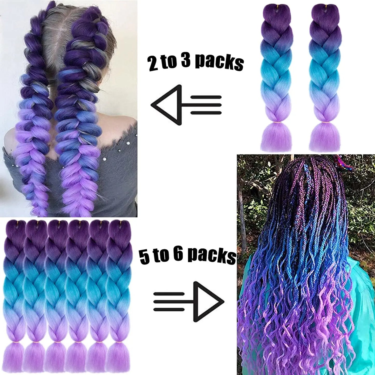 Ombre Braiding Synthetic Crochet Twist Rainbow Hair