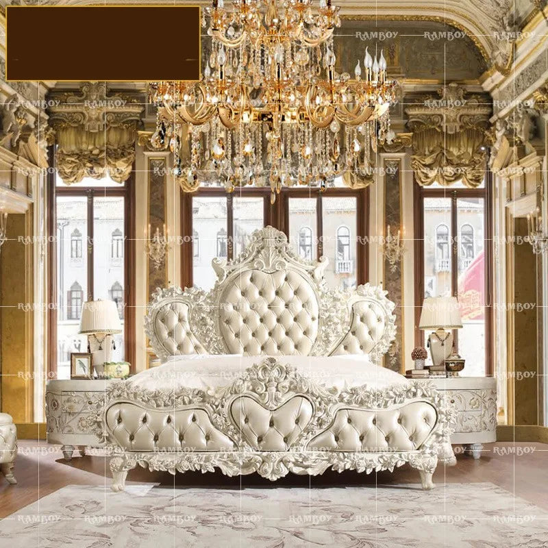 French master bedroom wood carved double bed