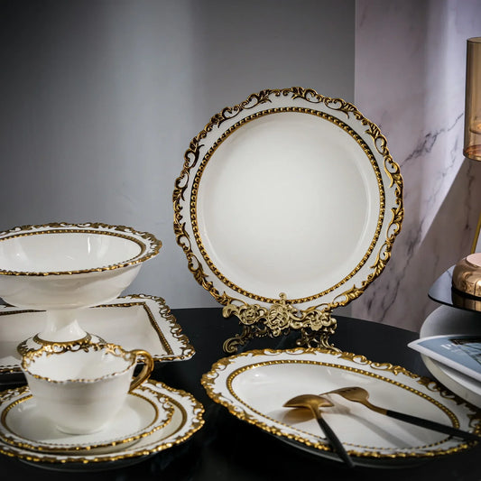 French Royal Style Vintage Gold-Plated Ceramic Coffee Cup Set