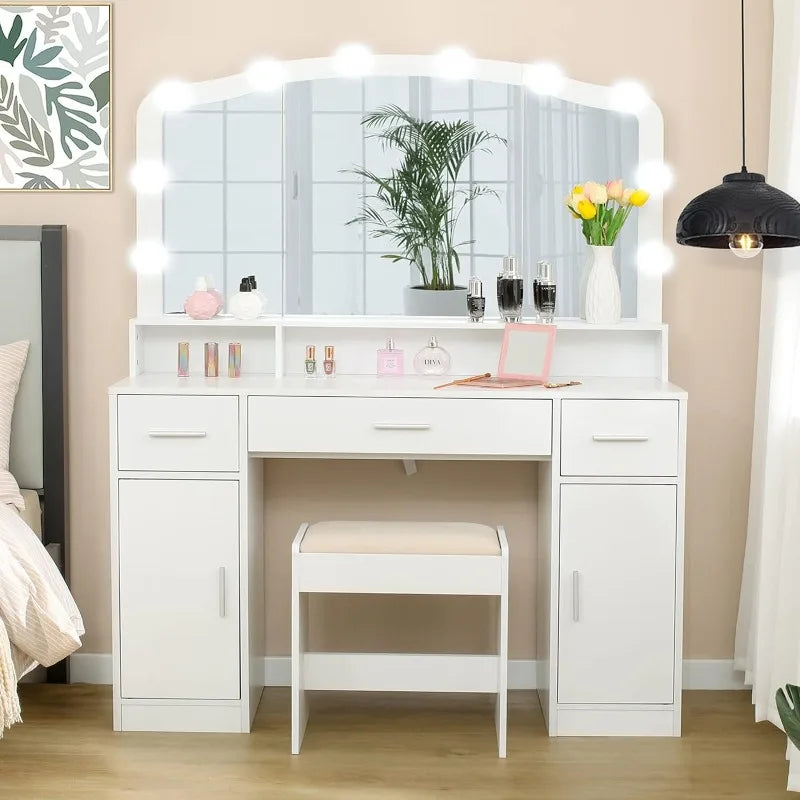 Large Vanity Desk with Large Lighted Mirror