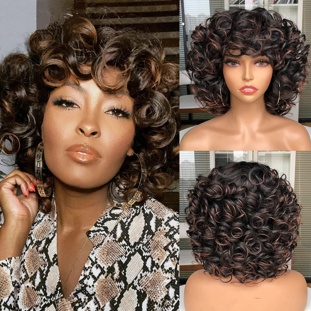 Short Hair Afro Curly Wig With Bangs