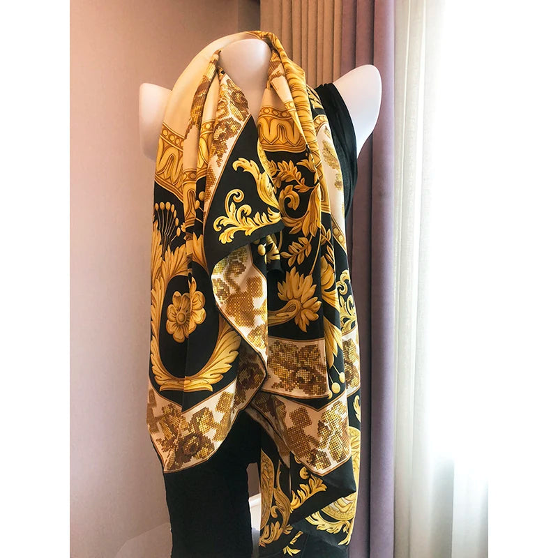 Black Gold Sand Washed   Soft Twill Silk  Scarf