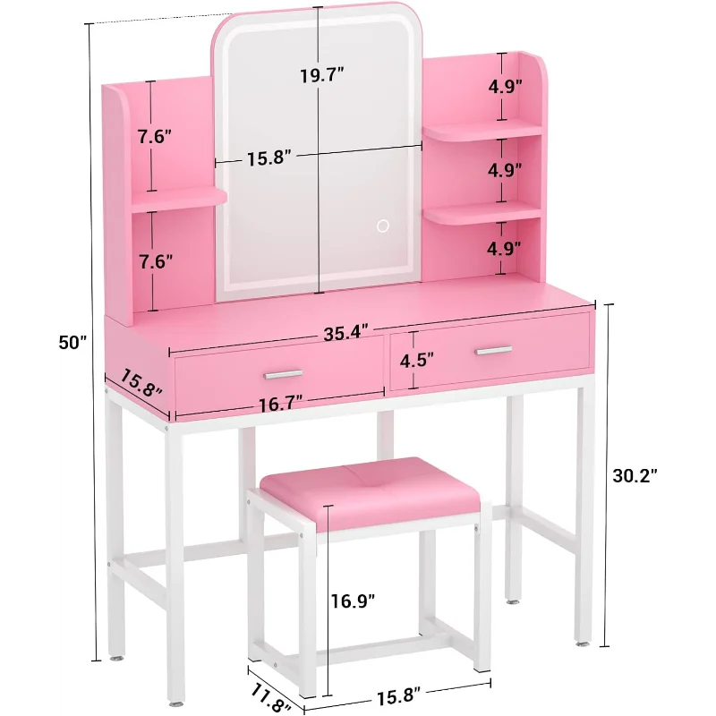 Vanity Desk with Mirror and Light