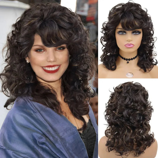 Synthetic Wigs for Black Women with Curly Texture and Bangs