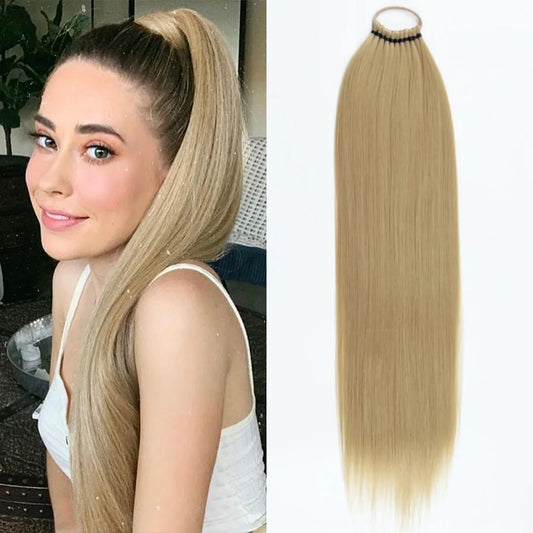 Synthetic Long Straight Ponytail With Elastic Band Wrap