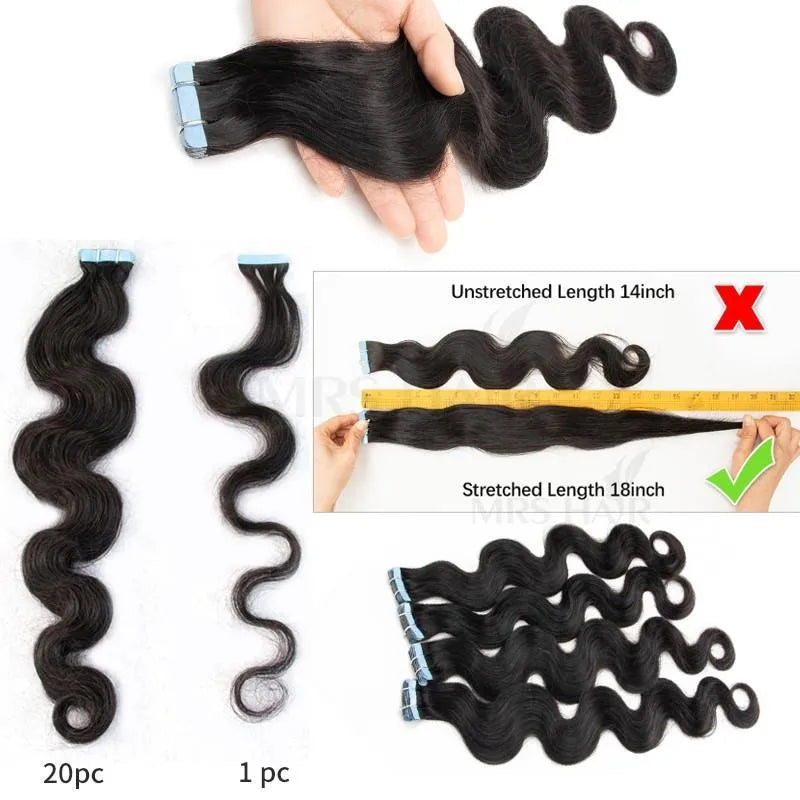 MRS HAIR Body Wave Tape In Human Hair Extensions